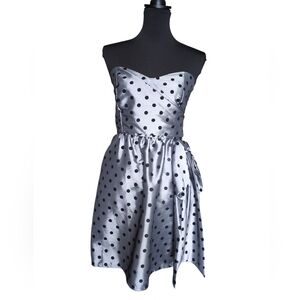 Judith March Silver Strapless Dress with Black Polka Dots
